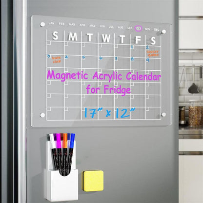 Magnetic Dry Erase Board 17x12in Acrylic Clear Calendar For Refrigerator Note Board With 4 Colors Markers Eraser For Office Home